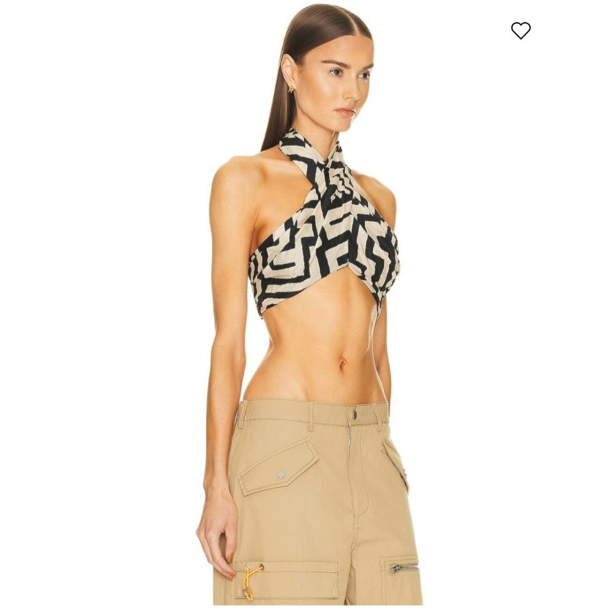 Johanna Ortiz Unique Places Crop Top Black & Beige Cotton Size 0 New With Tags — image 7 of 8